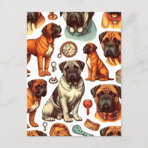 Retro Bullmastiff Seamless Postcard