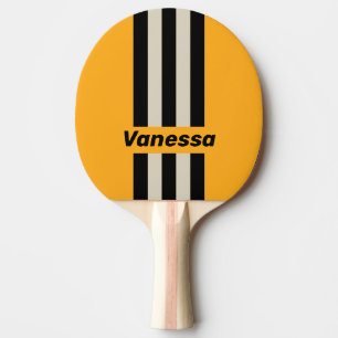 Retro Bumblebee Buzz Pin Stripes with Name Ping Pong Paddle
