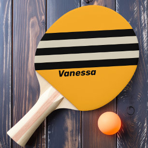 Retro Bumblebee Buzz Stripes with Name Ping Pong Paddle