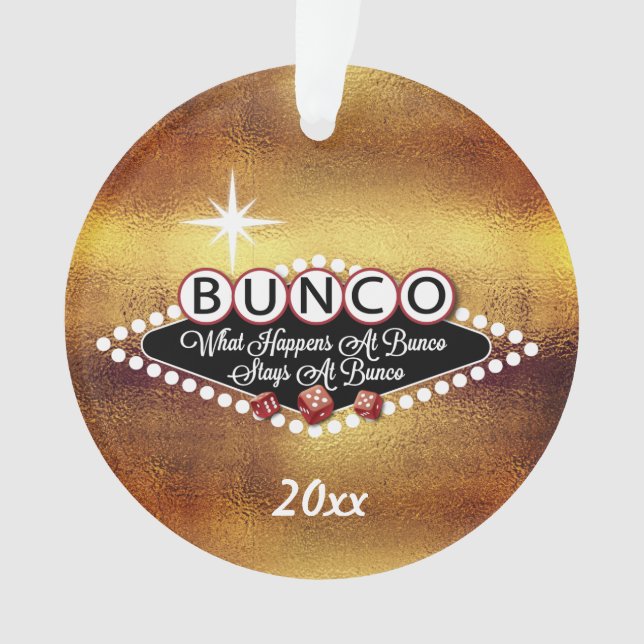 Retro Bunco Faux Gold Funny What Happens Ornament (Front)