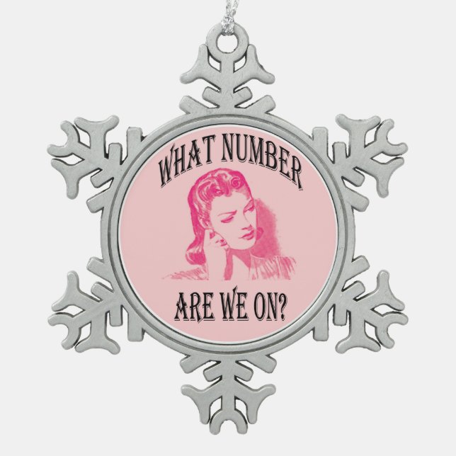 Retro Bunco Women What Number Are We On? Snowflake Pewter Christmas Ornament (Front)