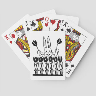 Retro Bunny and Potted Tulips Playing Cards