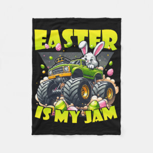 Retro Bunny Easter Is My Jam Monster Truck Off-roa Fleece Blanket