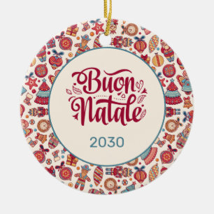 Retro Buon Natale Personalized Ceramic Ornament