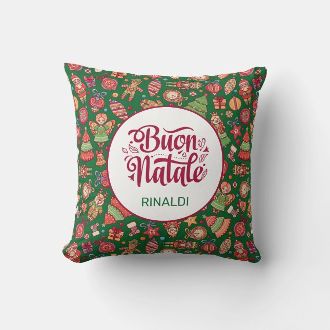 Retro Buon Natale Personalized Throw Pillow (Front)