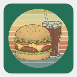 Retro burger and cola. square sticker