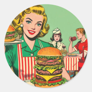 Retro Burger Comics Classic Round Sticker