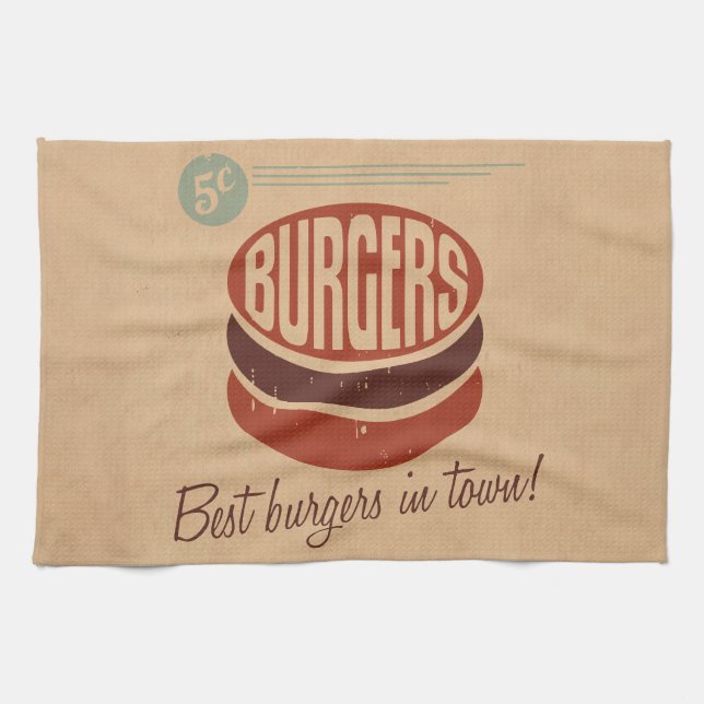 Retro Burger Kitchen Towel (Horizontal)