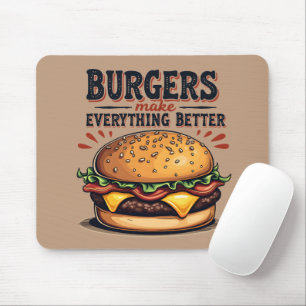 Retro Burger Lover Vintage Typography Food Art Mouse Pad