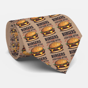Retro Burger Lover Vintage Typography Food Art Tie
