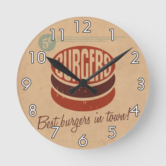 Retro Burger Round Clock (Front)