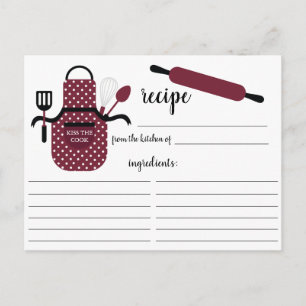 Retro Burgundy Apron Kitchen Tools Recipe Card