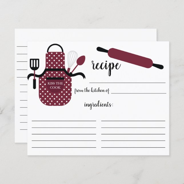 Retro Burgundy Apron Kitchen Tools Recipe Card (Front/Back)