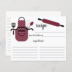 Retro Burgundy Apron Kitchen Tools Recipe Card