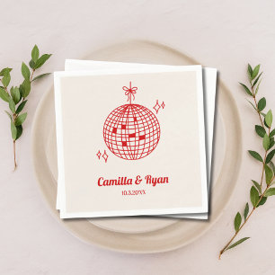 Retro Burgundy & Beige Disco Wedding Decor Napkins