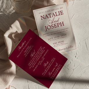 Retro Burgundy Cream Old Money All In One Wedding  Invitation