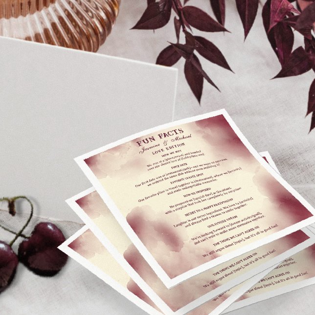 Retro Burgundy Elegant Ivory Wedding Fun Facts   Napkin (Creator Uploaded)