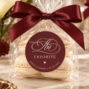 Retro Burgundy Ivory His Favorite Wedding Favor   Classic Round Sticker