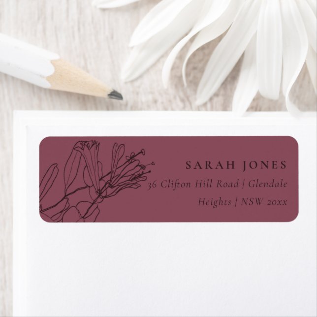 RÉTRO BURGUNDY PLUM LINE DESSIN ADRESSE FLORALE (En situation)