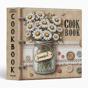 Retro Burlap Look Mason Jar and Daisy Cookbook Binder