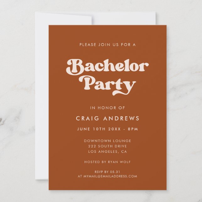 Retro Burnt Orange Bachelor Party Invitation (Front)