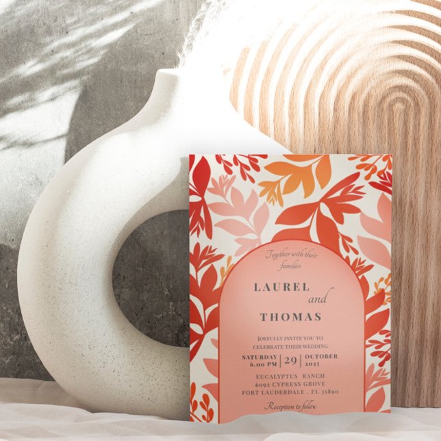 Retro Burnt Orange Botanical Arch Wedding Invitation (Creator Uploaded)