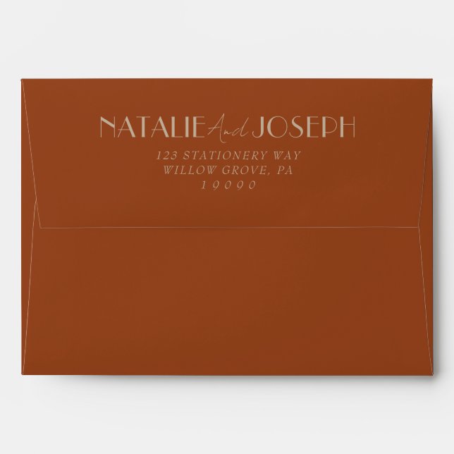 Retro Burnt Orange Gold Old Money Classy Wedding Envelope (Back (Top Flap))