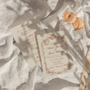 Retro Burnt Orange Old Money All In One Wedding Invitation