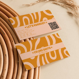 Retro Burnt Orange Terracotta QR Code Boho Groovy Business Card