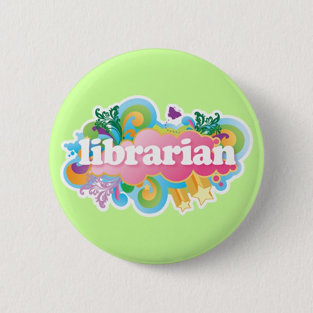 Retro Burst Colourful Librarian Gift 2 Inch Round Button (Front)