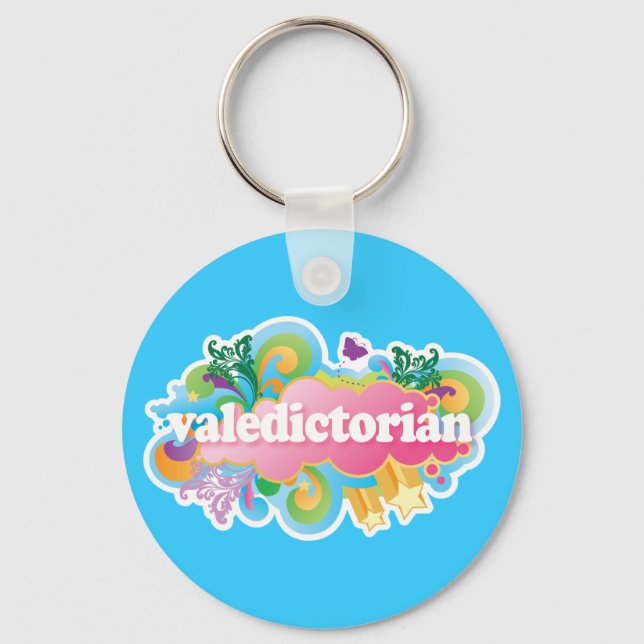 Retro Burst Valedictorian Graduation Gift Keychain (Front)