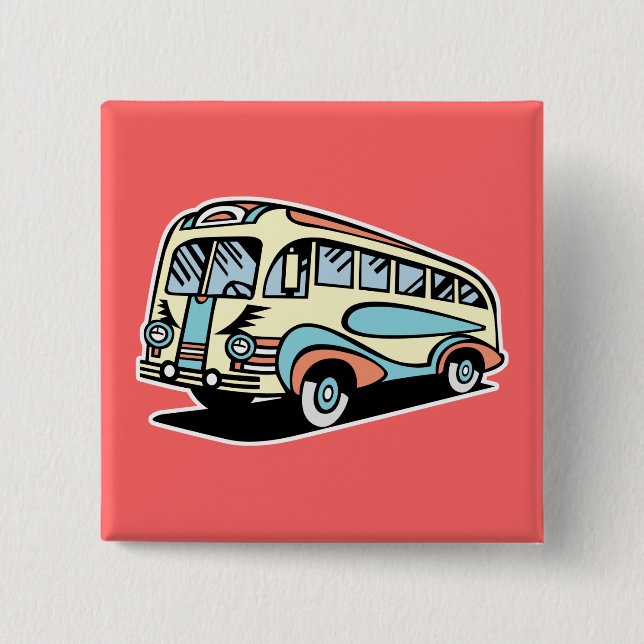 retro bus motor coach 2 inch square button (Front)