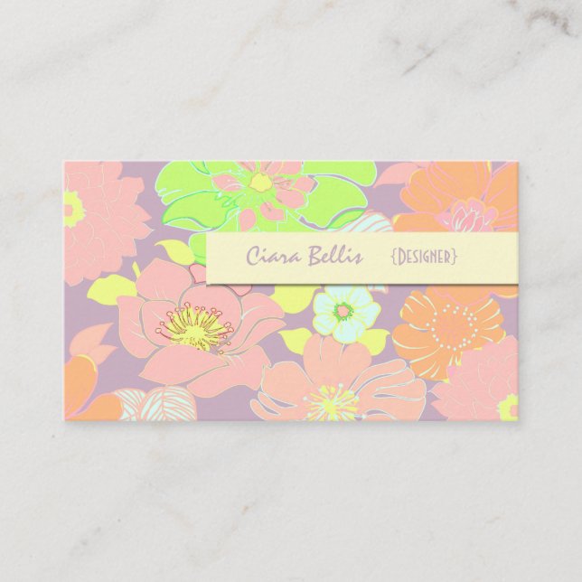Retro Business card, pastel poppies Business Card (Front)