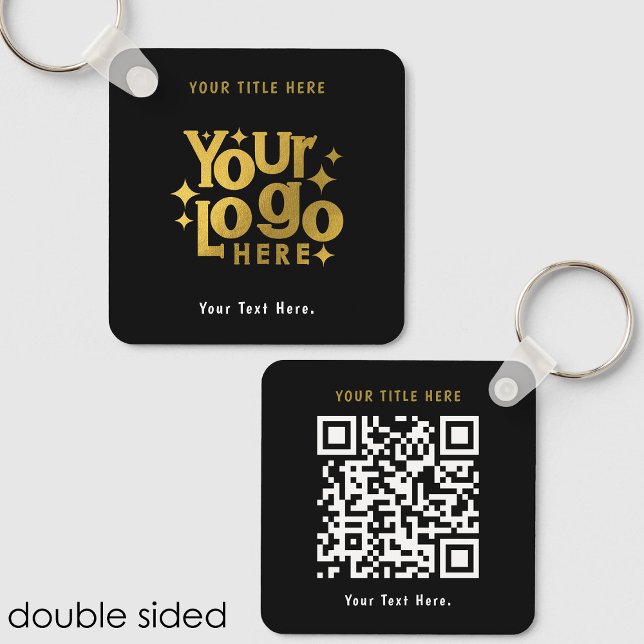 Retro Business Logo QR Code & Text Double Sided Keychain (Retro Business Logo QR Code & Text Double Sided Keychain)