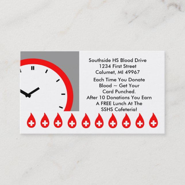 Retro Business Punch Cards Blood Drive clock face (Front)