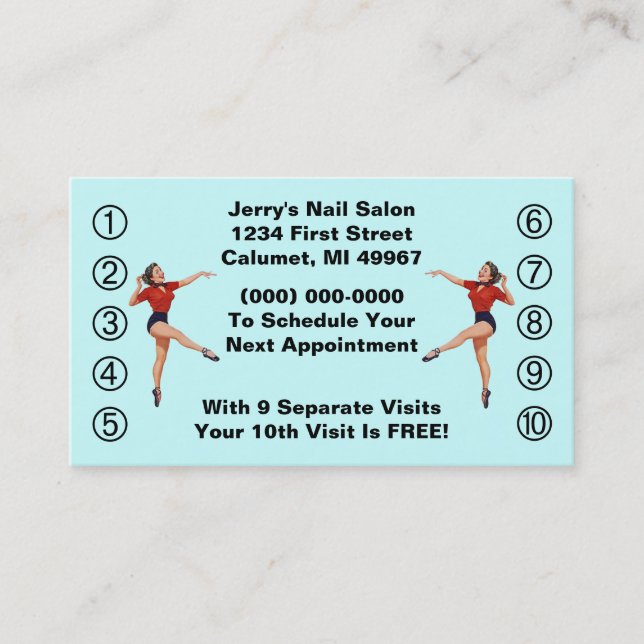 Retro Business Punch Cards Ladies Happy Lady (Front)