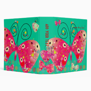 Retro butterflies, spring flowers with polka dots binder