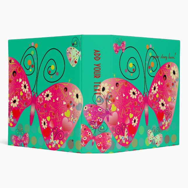 Retro butterflies, spring flowers with polka dots binder (Background)