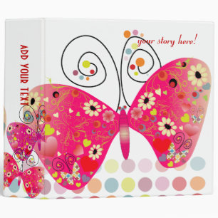 Retro butterflies, spring flowers with polka dots binder