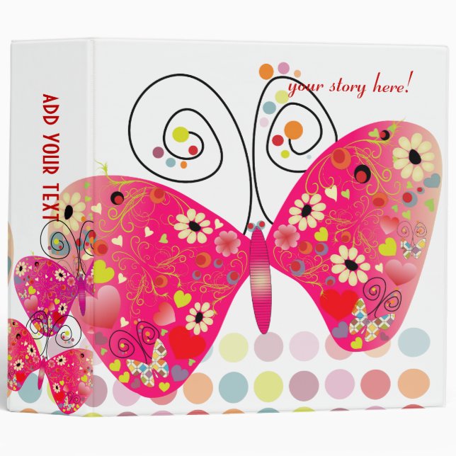 Retro butterflies, spring flowers with polka dots binder (Front/Spine)