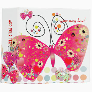 Retro butterflies, spring flowers with polka dots binder