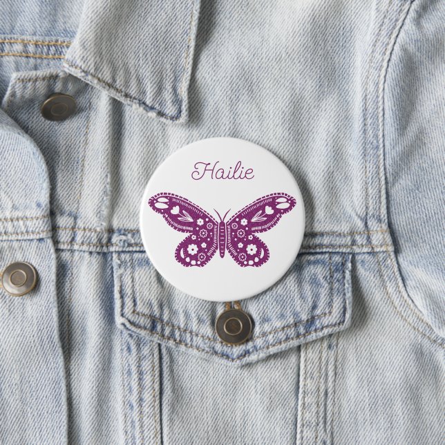 Retro Butterfly Birthday Party Favour 3 Inch Round Button (In Situ)