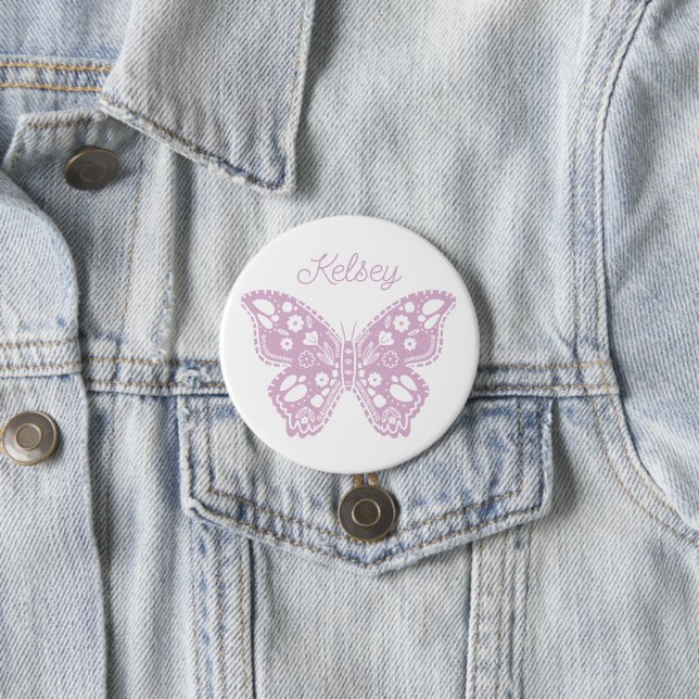 Retro Butterfly Birthday Party Favour 3 Inch Round Button (In Situ)