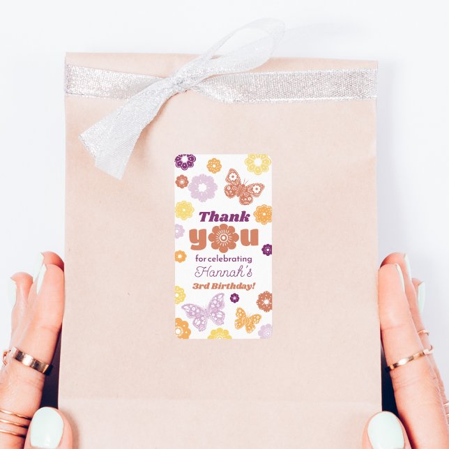 Retro Butterfly Birthday Thank You Label (Retro Butterfly Birthday Thank You Favor Labels)
