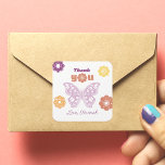 Retro Butterfly Birthday Thank You Square Sticker<br><div class="desc">Express your gratitude to your loved ones and party guests with our Retro Butterfly Birthday Thank You Square Sticker.  Perfect to attach to party favours,  simply personalize with your name and event for a one of a kind,  custom design!</div>