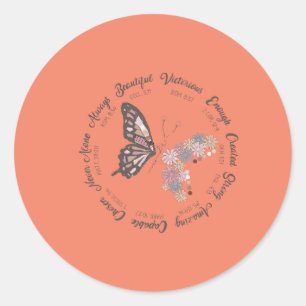 Retro Butterfly Christian Quotes Design    Classic Round Sticker