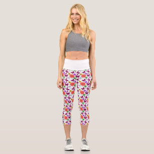 Retro butterfly Floral Pattern Colorul Folk Art Capri Leggings