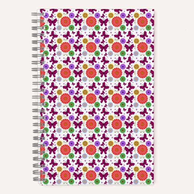 Retro butterfly Floral Pattern Colorul Folk Art  Notebook (Front)
