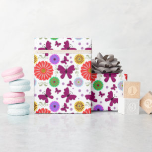Retro butterfly Floral Pattern Colorul Folk Art Wrapping Paper