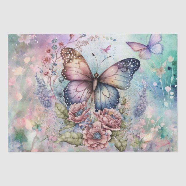 Retro Butterfly Floral Watercolor Tissue Paper (Front)